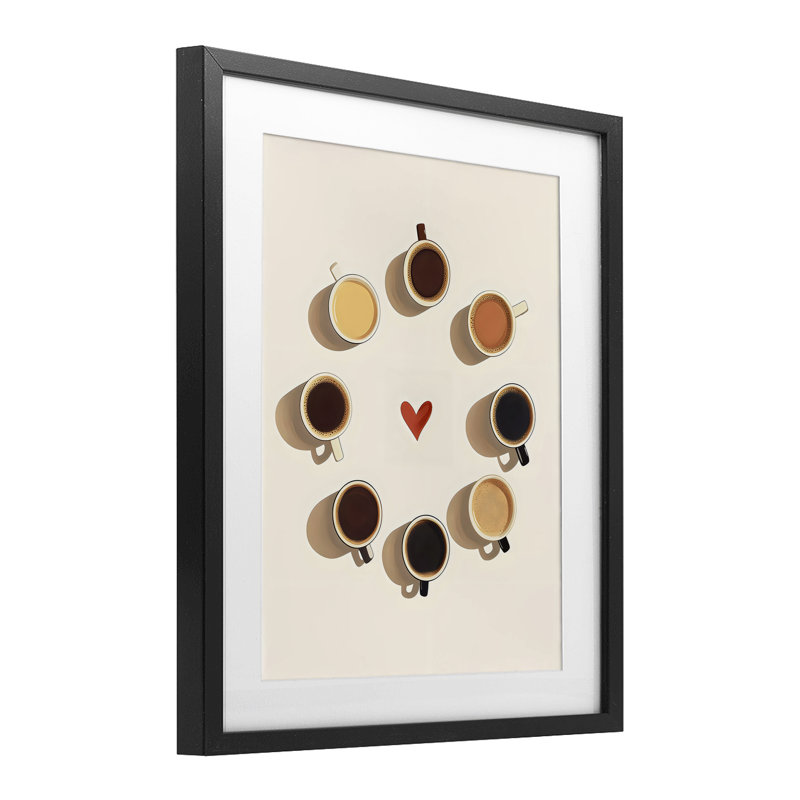 Cercle de tasses à café, impression sous verre encadrée, conception par Arlington Prints, Cadre noir minuit