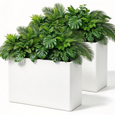 Tall Rectangular Planter Box, Weather Resistant Resin Pot with Drainage Holes & Removable Insert Tray
