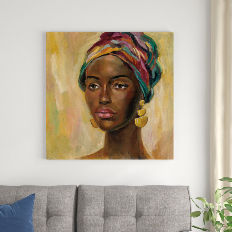 «African Face II» par - peinture sur toile tendue, H 36 po x l 36 po