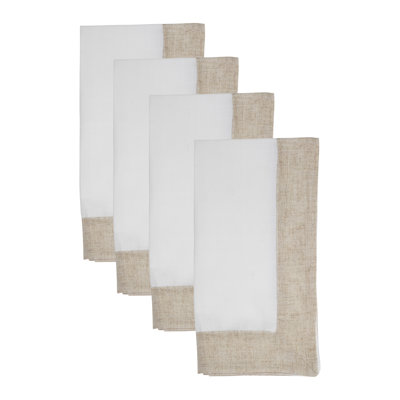 Serviettes de table en bloc de couleur (ensemble de 4) - Serviettes décoratives en mélange de lin avec bordure contrastante pour les repas à la ferme, les réceptions quotidiennes et les tables