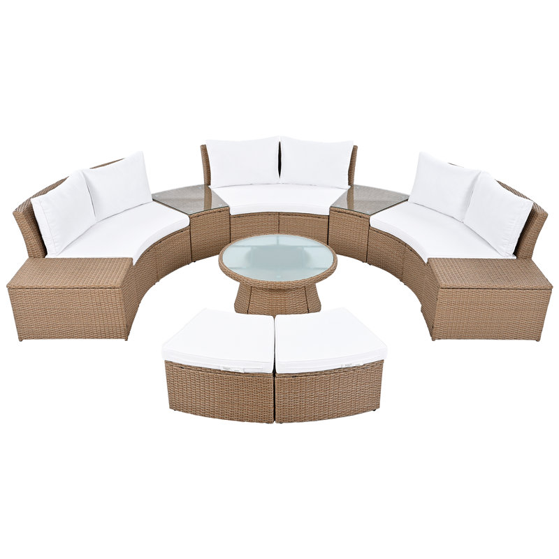 Linzer 10-Piece Outdoor PE Rattan Sectional Conversation Set, Brown, White