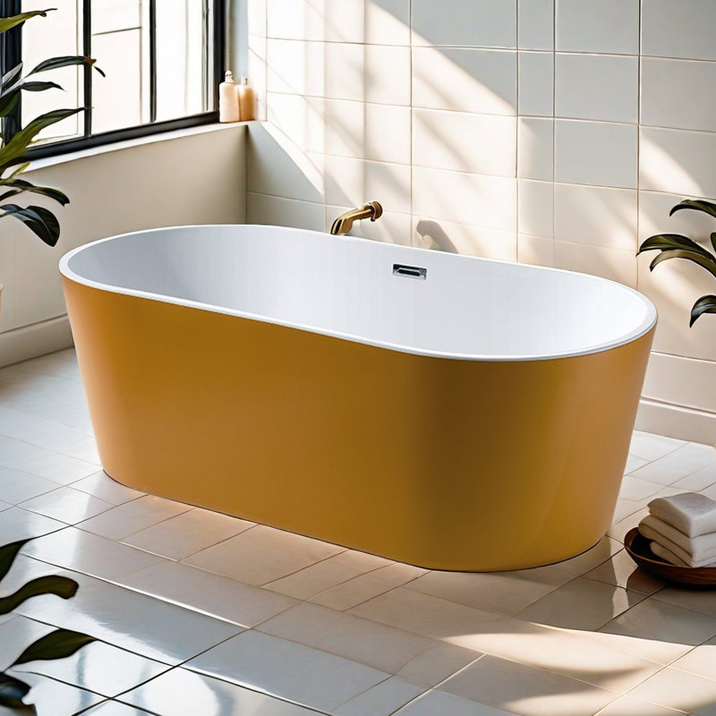 62.99'' x 31.50'' Plastic / Acrylic Bathtub, White/Yellow