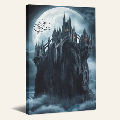 Art mural sur toile, château gothique foncé sur une falaise au clair de lune