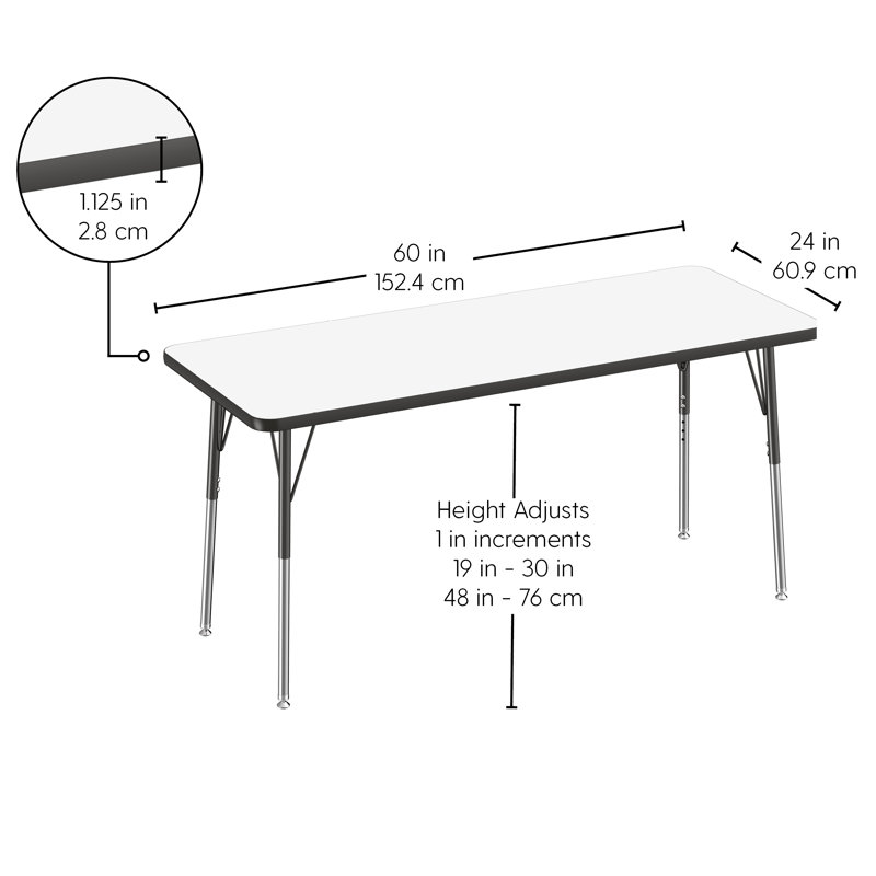Table d'activités rectangulaire, 24" x 60", Tableau blanc / noir, Roulement pivotant standard