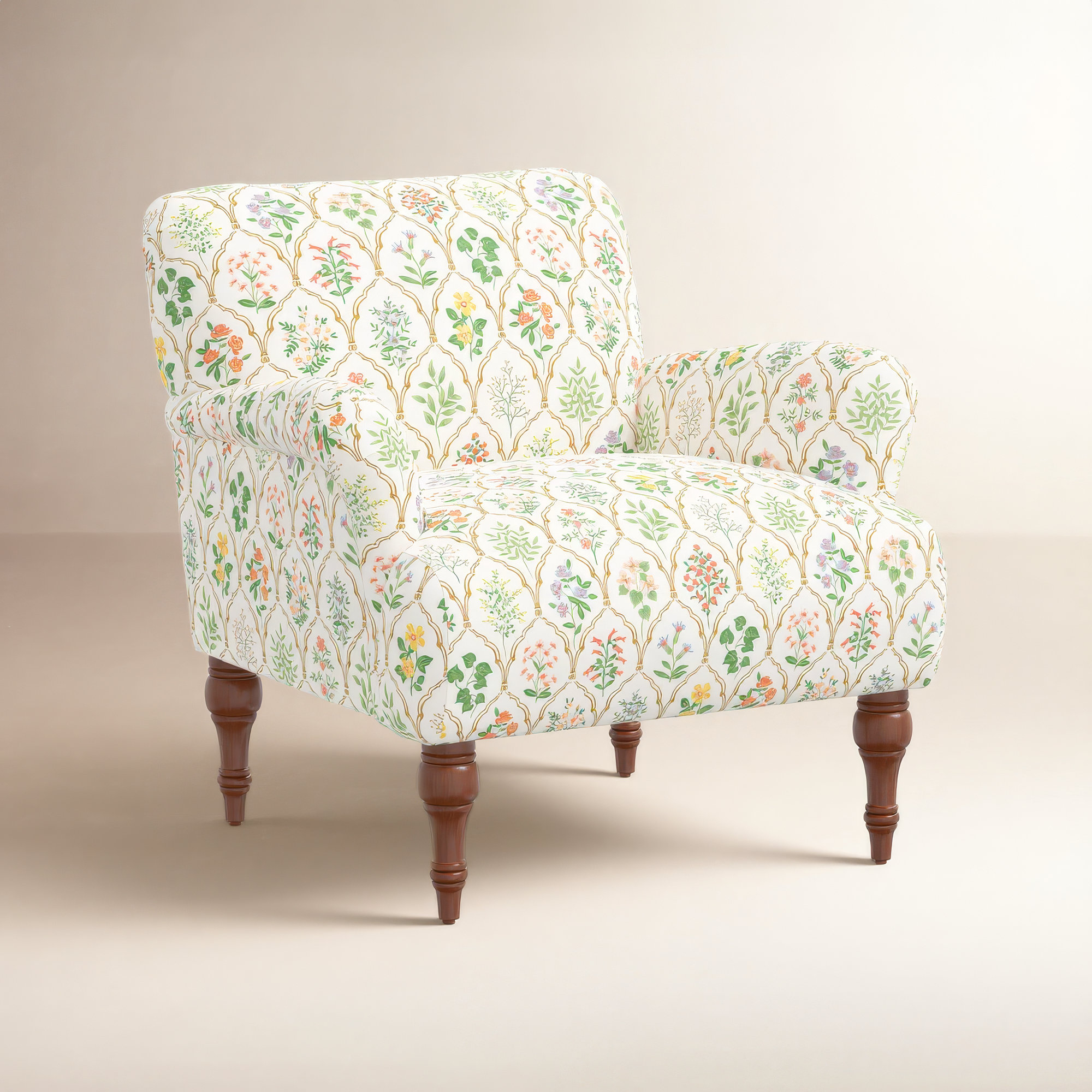 Rifle Paper Co. x Cloth & Company Bristol Armchair, Natural, Rpc Hawthorne Multi Linen