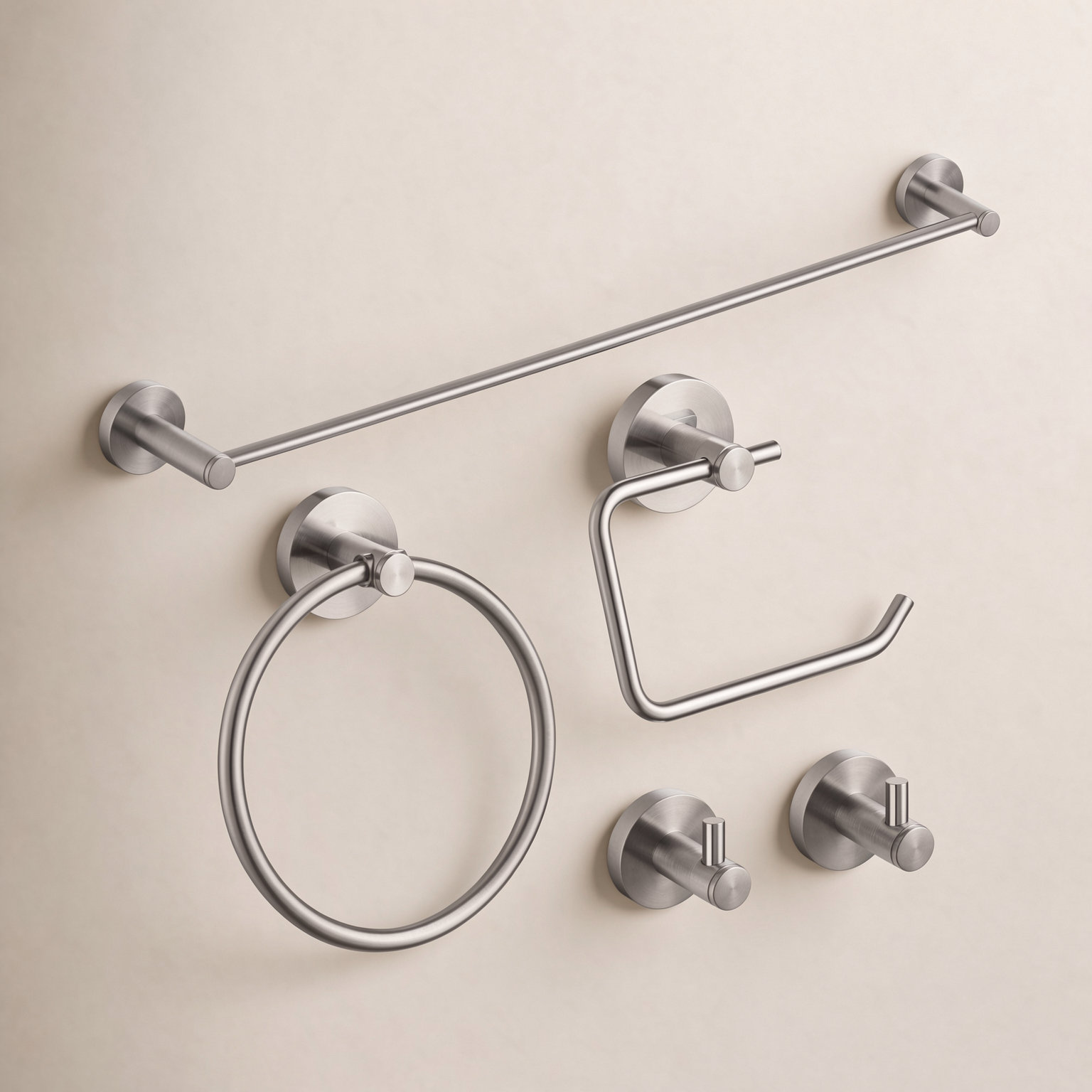 Circular 5-Piece Bathroom Hardware Set, Brushed Nickel