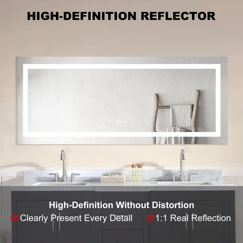 Frameless Anti-fog Led Bathroom Mirror With Frontlight And Backlight, 3 Colors Dimmable Vanity Mirror, 30" x 72"