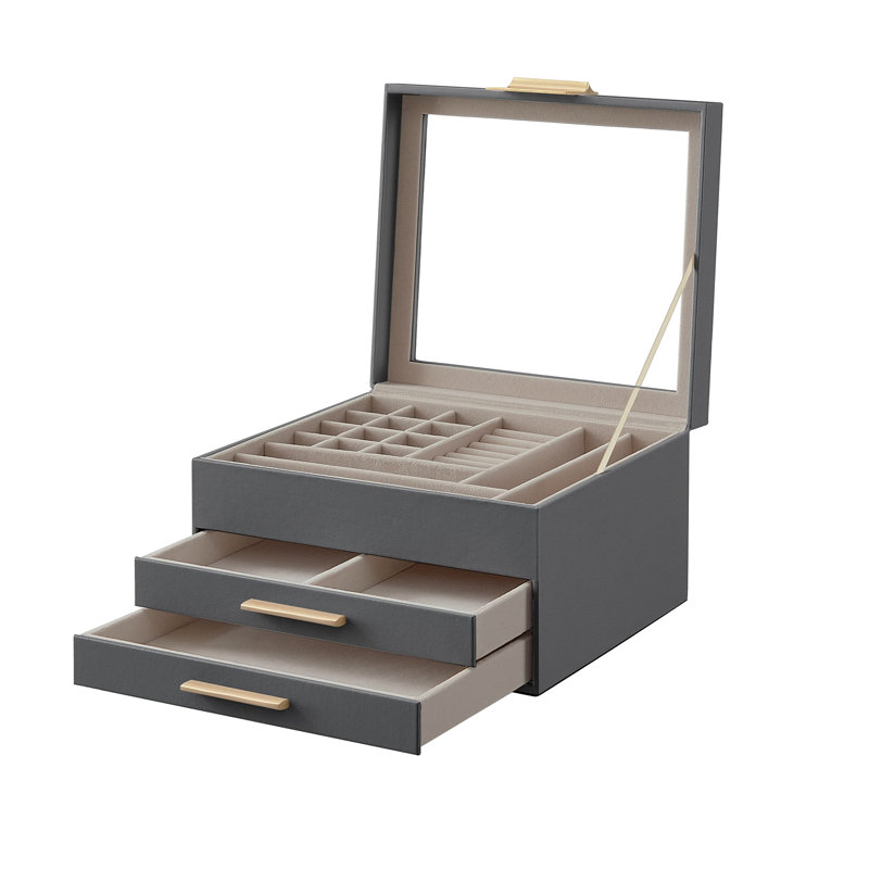 Wood Jewellery Box, Grey/Golden