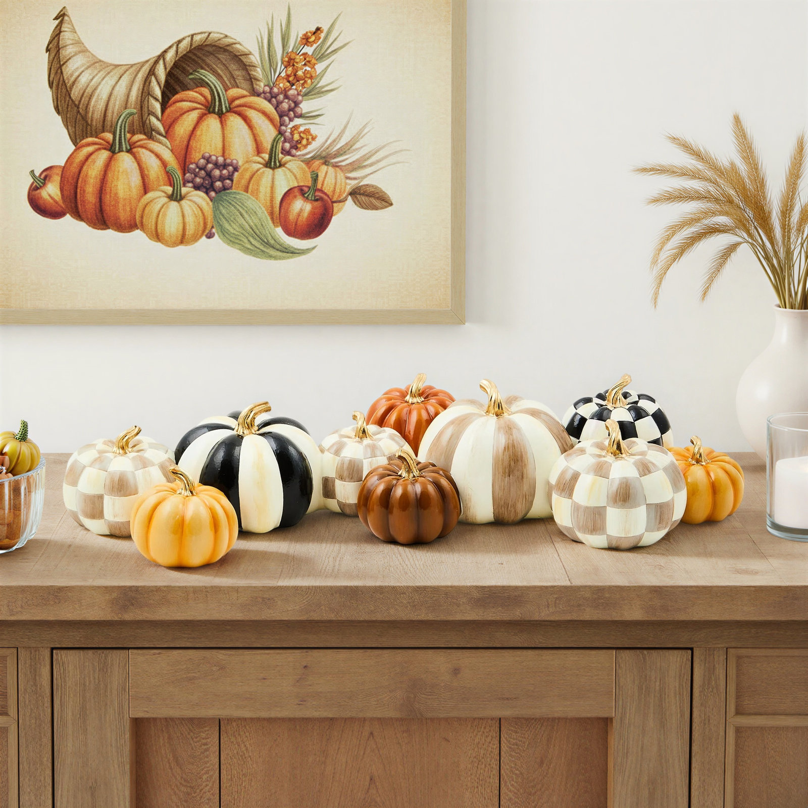 Autumnology Check And Stripe Pumpkin Cluster
