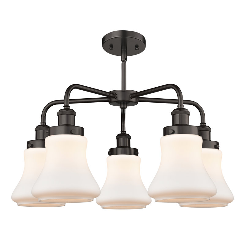 Lustre suspendu 5 lumières 24 po Bhanupriya, Blanc mat, Bronze huilé