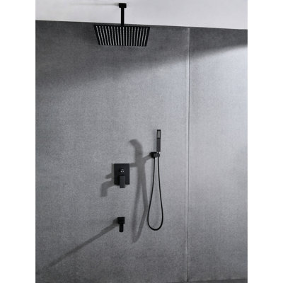 Système de douche de plafond - Ensemble de tête et de poche de 16 po, nickel brossé, acier inoxydable, buse autonettoyante assurant une évacuation d'eau claire, douche de pluie naturelle, fixation murale, conforme