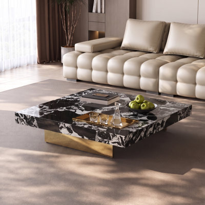 Modern Luxury Marble Coffee Table with Thick Stone Top & Sturdy Metal Legs – 47.24" Rectangle Low Table for Living Room