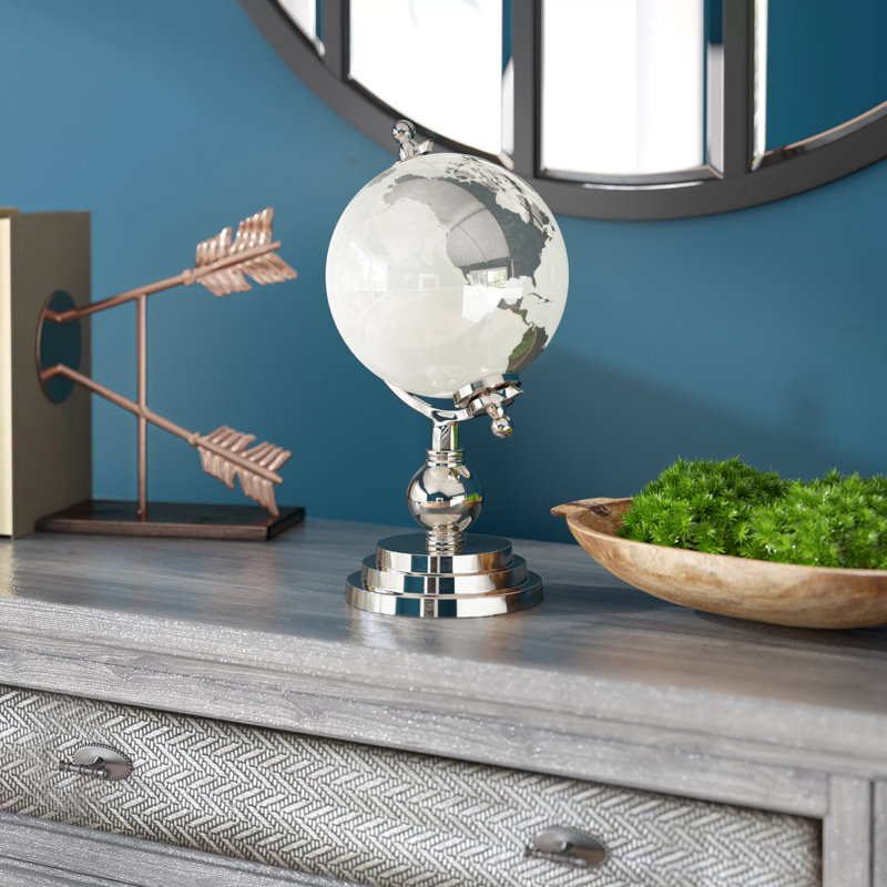 Margie Aluminum Metal Educational/Geographic Earth Globe with Tiered Base, 17" H x 11" W x 6.22" D, Silver