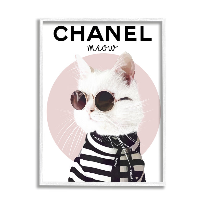 Chic Kitty Cat Meow Glam Fashion Cercle rose, H 30 po x l 24 po, Giclée encadrée blanc bord de mer