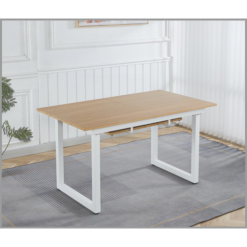 Square Extendable Dining Table With Metal Legs, Modern Space-Saving Design For Versatile Living Areas, Oak/White