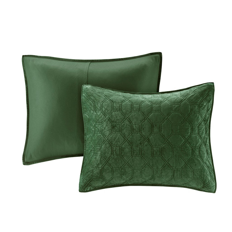 Green King Velvet Reversible Quilt Set with Shams