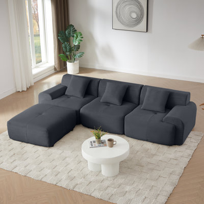 113" Modern Sectional Sofa For Living Room, Corduroy Sofas With Deep Seat & Movable Ottoman – No Assembly
