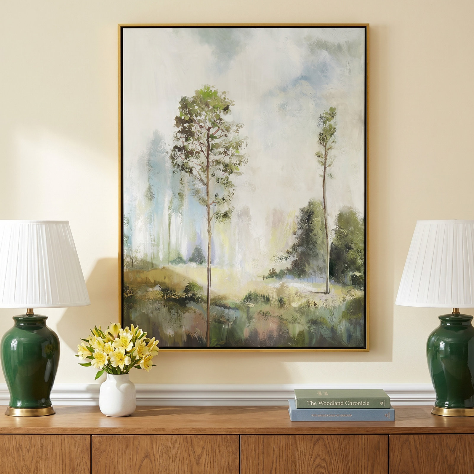 Teton "Tall Green Trees I" Print by Allison Pearce, 19.5" H x 13.5" W, Gold