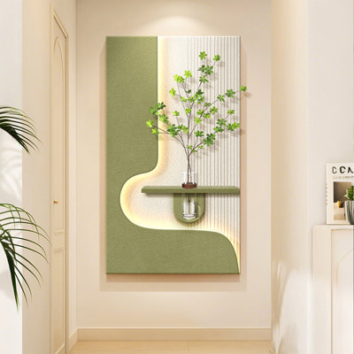 Art mural rectangulaire vert olive grès Wabi Sabi