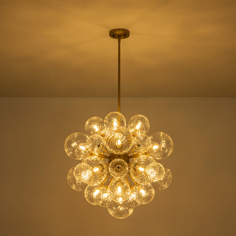 21-Light Swirled Glass Bubble Globe Sphere Chandelier, Clear
