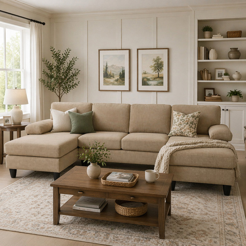 Canapé Nubby Upholstery, Polyester brun clair