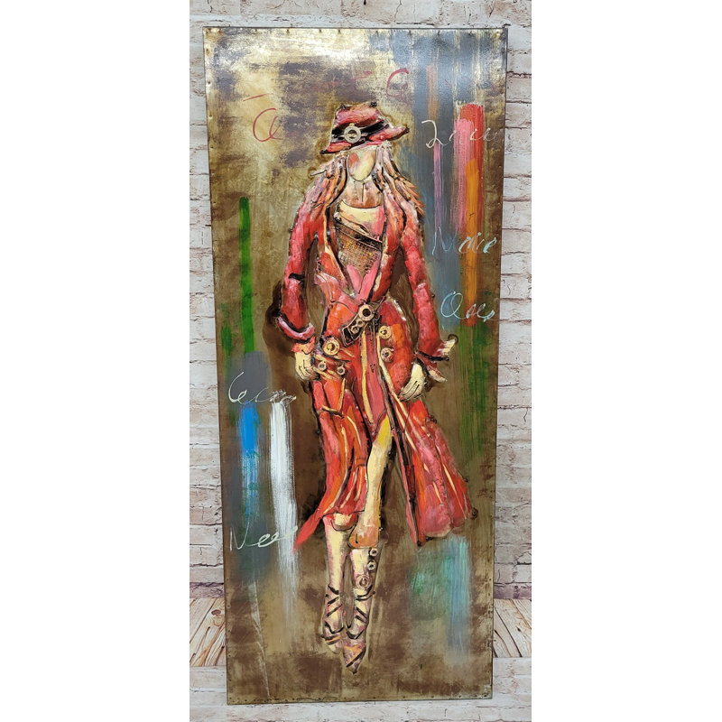 "Fashion Icon Model Girl", art mural mixte 3D, décoration suspendue, peinte à la main