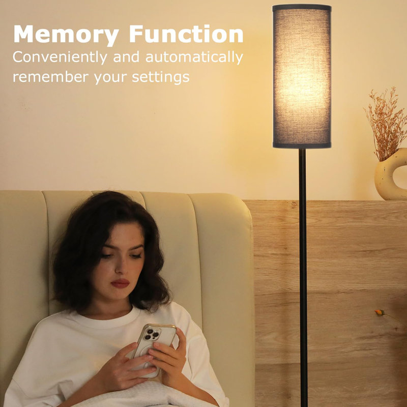 Lampe sur pied moderne de 64 po avec télécommande et gradation continue de la température et de la luminosité, Noir