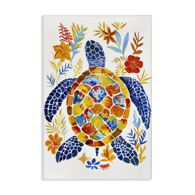 Nautical Patterned Turtle  Canvas by Ramona Murdock