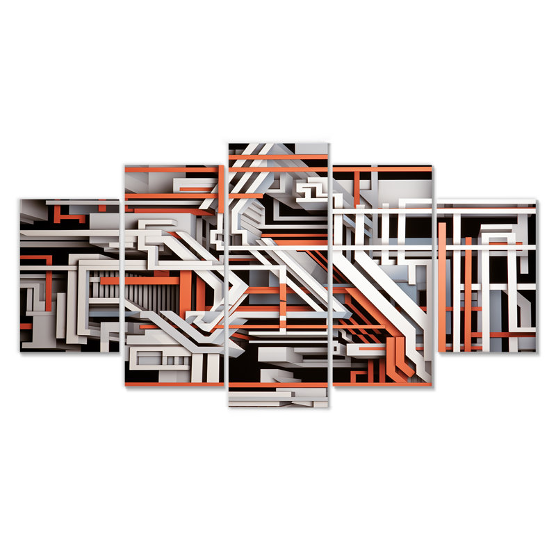 Inner Structures Inner Architecture - Ensemble de 5 décorations géométriques murales, 32" H x 60" W