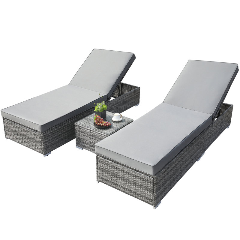 Munib 195cm Long Reclining Chaise Lounge Set with Cushions and Table