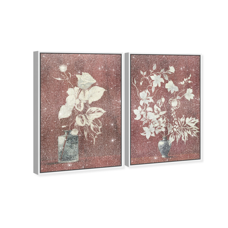 Romance Vases Set Canvas Floral & Botanical Print by Oliver Gal, Black Frame, 10 x 15, 11"H x 16"W, White Floater Frame