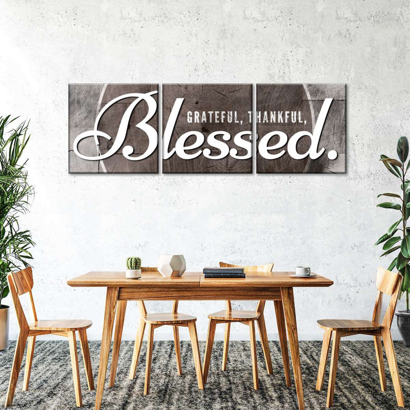 " Blessed Grateful Typography Multi Piece Canvas Print " by TimberType Studio 3 - Pieces, 6" H x 20" W x 1" D