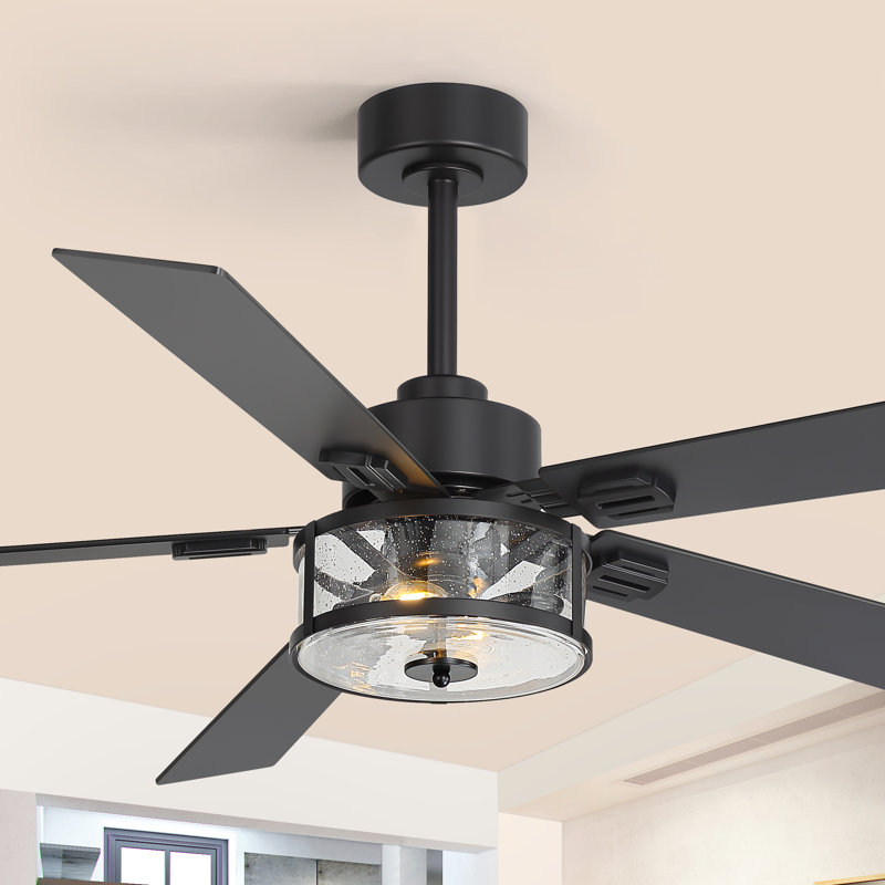56" Ceiling Fan with Lights and Remote, 5-Blade Modern Ceiling Fan, 2-Light E12 Fixture, 6-Speed Reversible DC Motor, Black/Walnut Finish