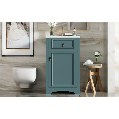 20-Inch Bathroom Vanity With Ceramic Sink, Soft Close Door, Adjustable Shelf, And Door-Mounted Storage Rack - Ideal For Small Bathrooms