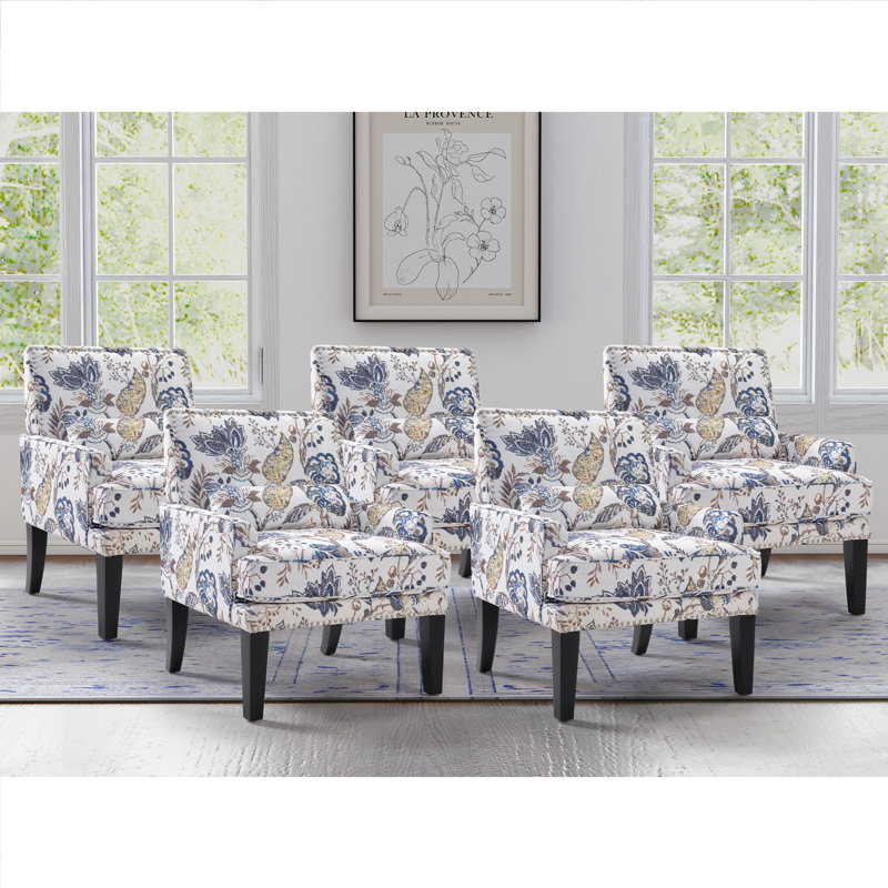 Fauteuil Marchan 28,7 po Marchan, Motif floral bleu