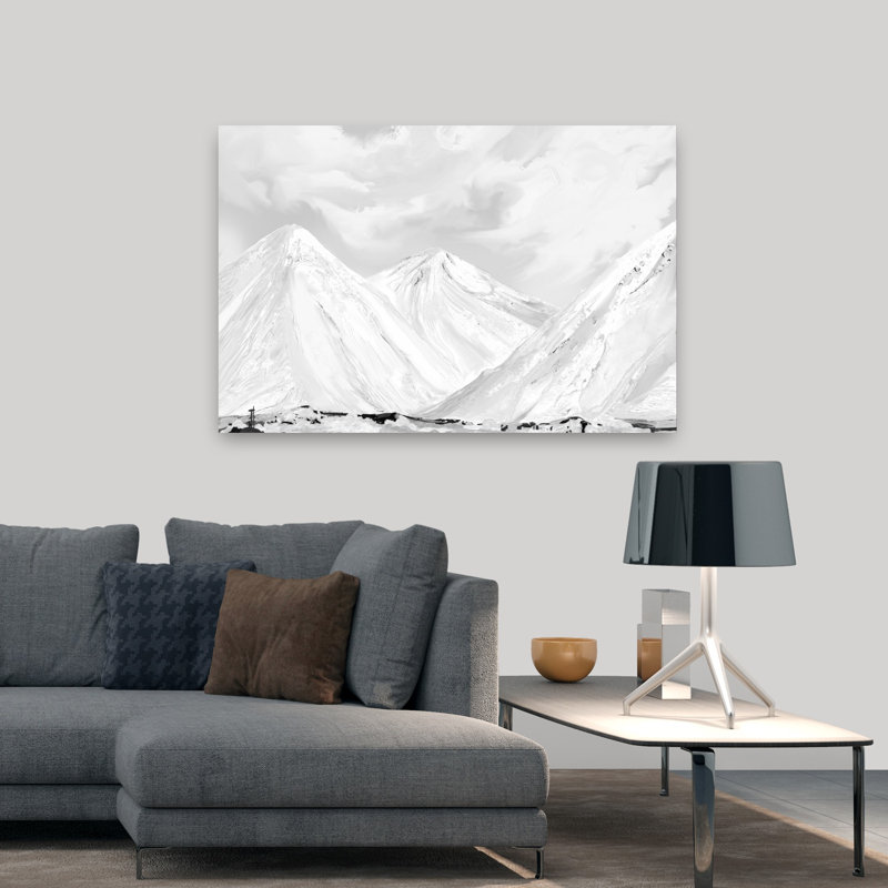 Paysage enneigé de montagnes, paysage contemporain, art mural, H 32 po x l 48 po