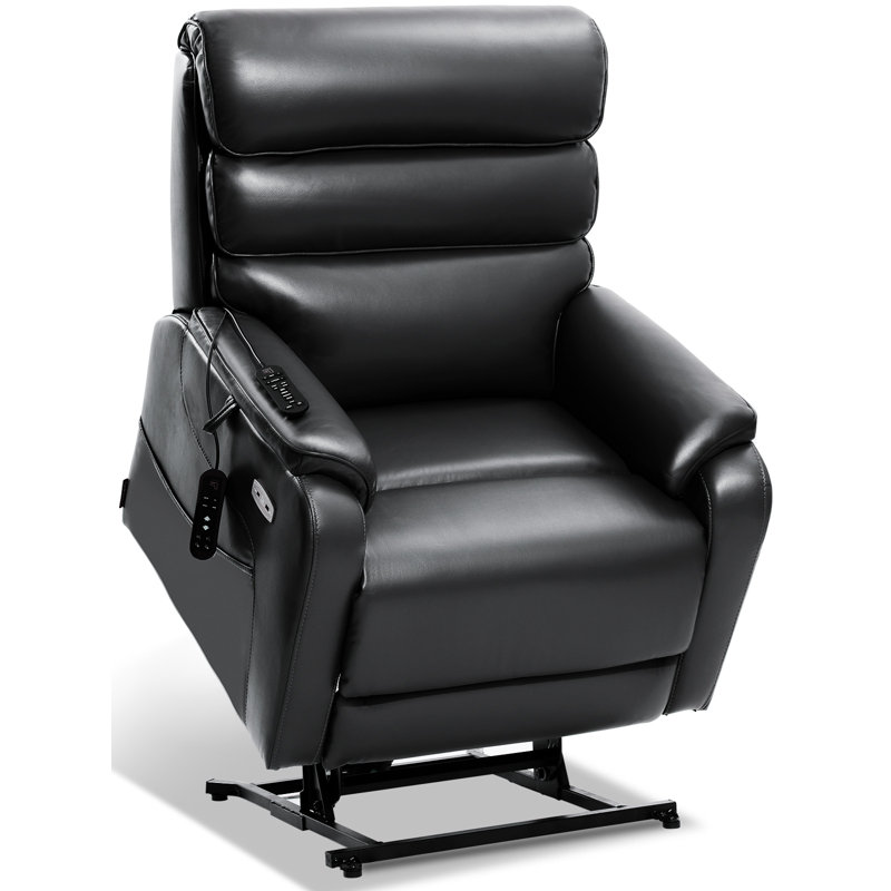  Wide Lay Flat Power Lift Recliner Chair for Elderly, Heavy Duty Oversized Breathable Faux Leather Lift Chairs Recliner Sofa with Heat and Massage and Charging Ports, Black