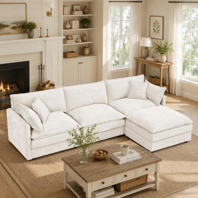 Modular Sectional Sofa, L Shaped Couch Set for Living Room, 3-Seater Comfy Cloud Couches with Movable Ottoman, DIY Combination, Chenille