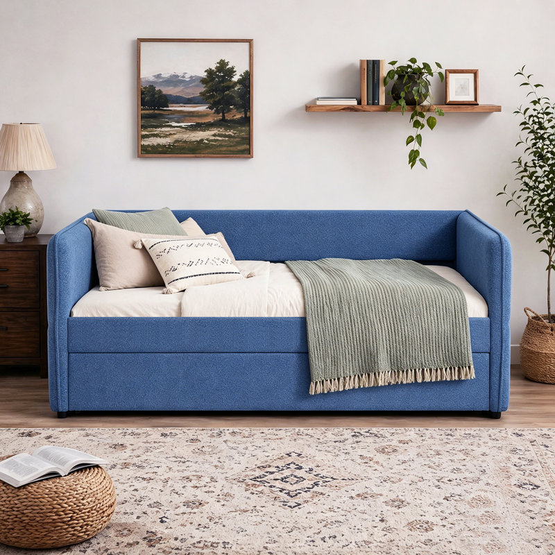 Lit de jour simple rembourré Modern, Lit simple, Bleu