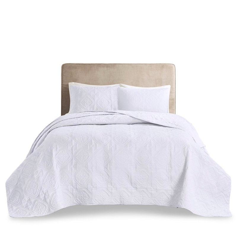 3 Piece Bedspread King/ King - White, Microfiber Fabric, Filled, , Gorgeous, Machine Washable Material, Splendid,