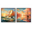 Orange nautique orange, bateau à voile Horizon I - ensemble de 2 reproductions d'art mural-102587658-102587661