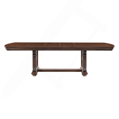 Table traditionnelle traditionnelle à rallonge séparée avec pilastres classiques, moulures et frontons décoratifs, finition chêne foncé