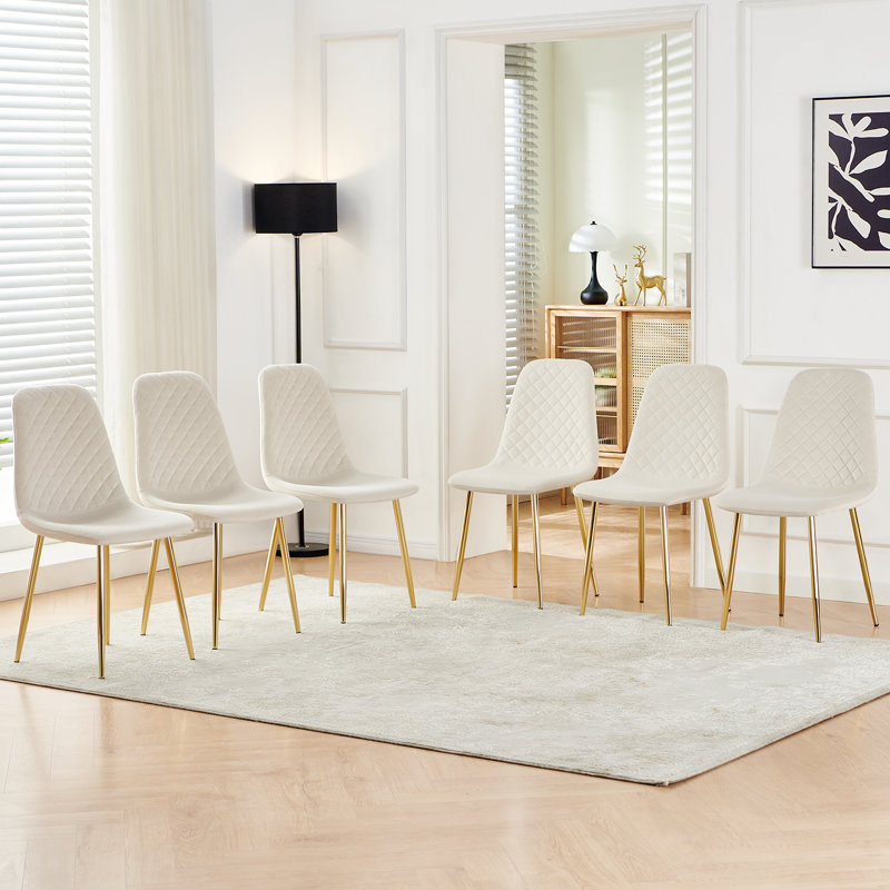 Wellersburg Modern Velvet Upholstered Armless Dining Chair, Black, Beige Velvet