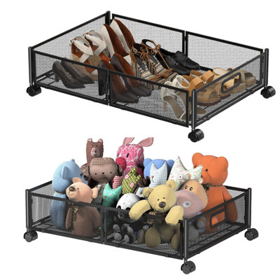 Paquet de 2, rangement sous le lit avec roulettes, contenants de rangement sous le lit, rangement pour chaussures pour chambre à coucher, chaussures et couvertures