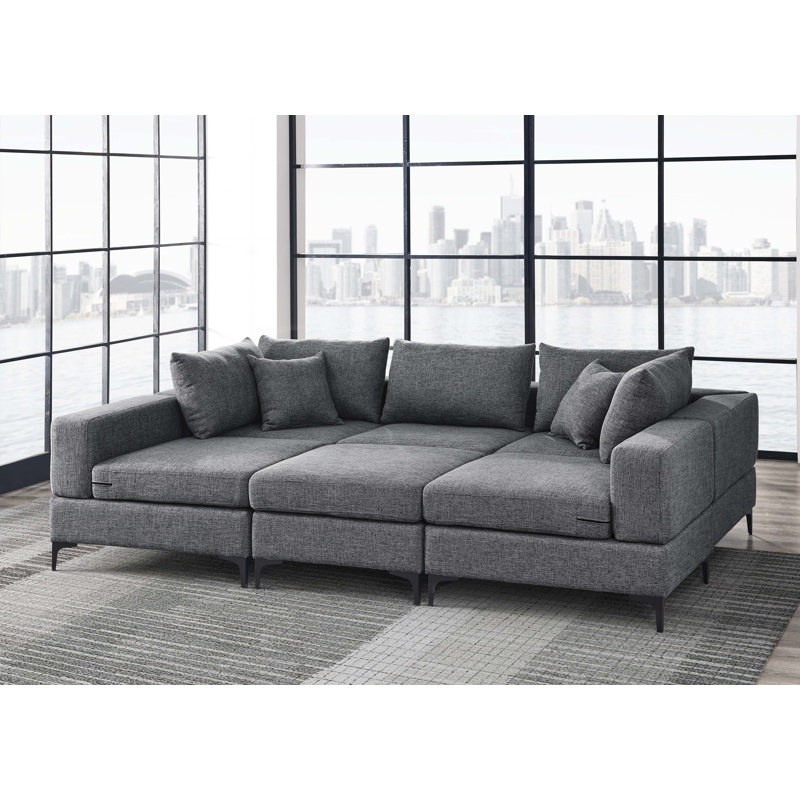 Upholstered L-Shaped Sectional Reversible, Gray 100% Polyester