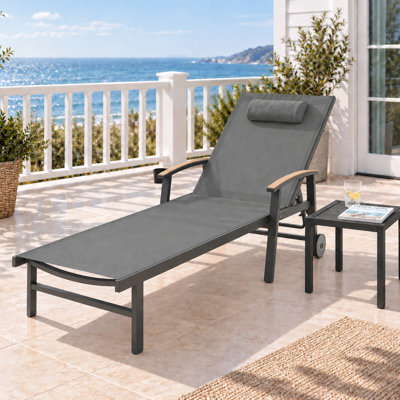 2 Piece Outdoor Chaise Lounge Set with Side Table, Adjustable Patio Recliner with Aluminum Frame