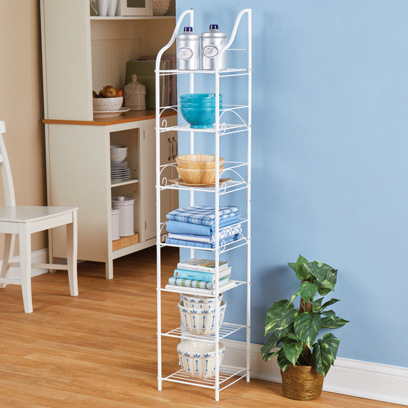 White Metal Scrollwork Design Freestanding Bathroom Shelves