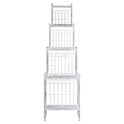 Antique 3 - Tiered Iron With Elegant Arched , Weathered Silver Patina, For Indoor And Outdoor Use Decor