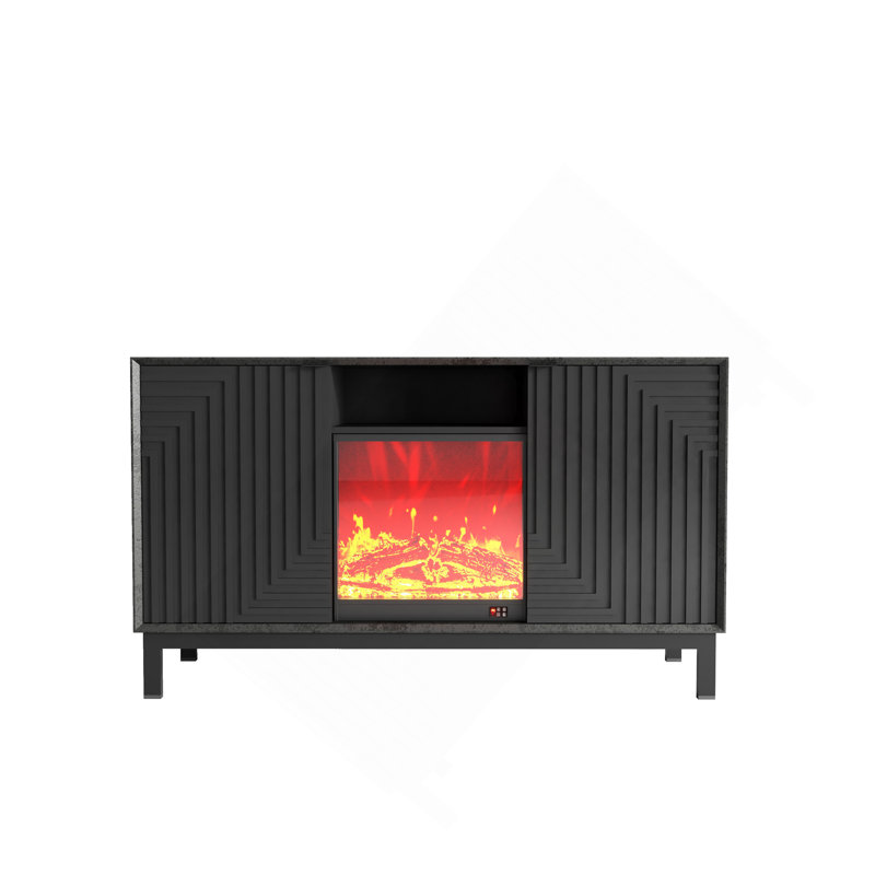 Mid Century Modern TV Stand With Fireplace And Functional Storage