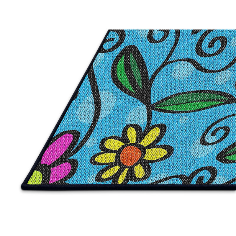 Tapis bleu à motif floral Nidhogg, Rectangle 2 pi x 3 pi